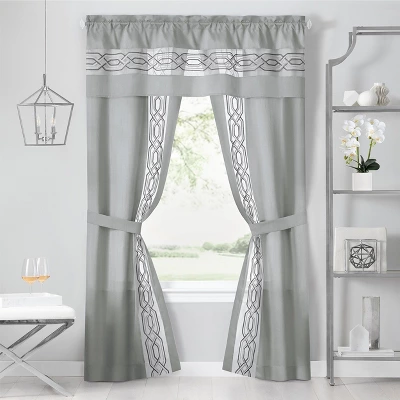 Kate Aurora Pacifico 5 Piece Rod Pocket All In One Attached Semi Sheer Window Curtain Panels & Valance Set 1 Kate Aurora Pacifico 5 Piece Rod Pocket All In One Attached Semi Sheer Window Curtain Panels & Valance Set