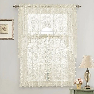 Kate Aurora Shabby Living Lena Floral Lace Complete Kitchen Curtain Tier & Swag Set 2 Kate Aurora Shabby Living Lena Floral Lace Complete Kitchen Curtain Tier & Swag Set - Image 2