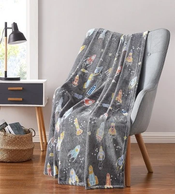 Kate Aurora Juvi Essentials Ultra Soft & Plush Gray Rocket Ships Fleece Accent Throw Blanket - 50 In. W X 60 In. L 1 Kate Aurora Juvi Essentials Ultra Soft & Plush Gray Rocket Ships Fleece Accent Throw Blanket - 50 In. W X 60 In. L