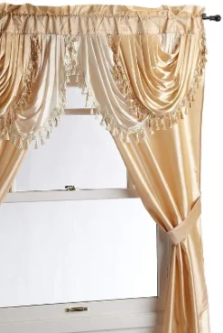 Kate Aurora Satin Semi Sheer Complete 5 Piece Window In A Bag Attached Curtain Set