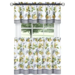 Kate Aurora Country Lemons Complete Cafe Style Kitchen Curtain Tier & Valance Set