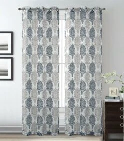 2 Pack Kate Aurora Sparkle Sheer Damask Design Grommet Top Curtains -Sweet Home Store GUEST bdb82ea5 35e9 49c2 9fb4 7c20e765fe05