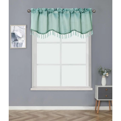 Kate Aurora Luxurious Solid Colored Scalloped Rod Pocket Window Valance With Crystal Beaded Trim 8 Kate Aurora Luxurious Solid Colored Scalloped Rod Pocket Window Valance With Crystal Beaded Trim - Image 8