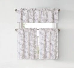 Kate Aurora Shabby Living Brielle Complete 3 Piece Embroidered Floral Cafe Kitchen Curtain Tier & Valance Set