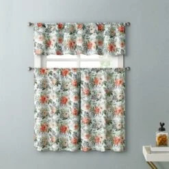Kate Aurora English Floral Rose Garden Complete 3 Pc Café Kitchen Curtain Tier & Valance Set - 56 In. W X 36 In. L