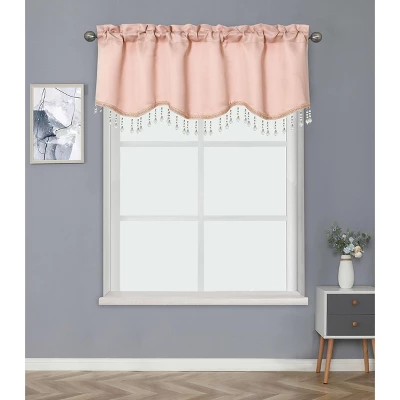 Kate Aurora Luxurious Solid Colored Scalloped Rod Pocket Window Valance With Crystal Beaded Trim 1 Kate Aurora Luxurious Solid Colored Scalloped Rod Pocket Window Valance With Crystal Beaded Trim