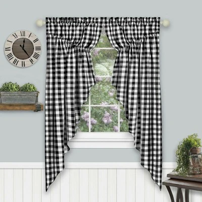 Kate Aurora Farmhouse Plaid Gingham Check Swag Valance Curtain Panel Pair 8 Kate Aurora Farmhouse Plaid Gingham Check Swag Valance Curtain Panel Pair - Image 8