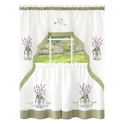 Kate Aurora Montauk Accents Lavender Floral Embellished Complete 3 Piece Kitchen Curtain Tier & Valance Set 1 Kate Aurora Montauk Accents Lavender Floral Embellished Complete 3 Piece Kitchen Curtain Tier & Valance Set