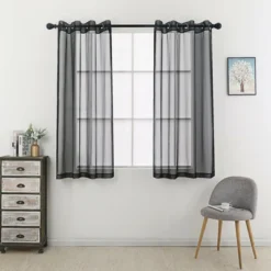 Kate Aurora 2 Piece Designer Sheer Voile Grommet Top Window Curtains