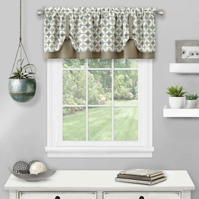 Kate Aurora Modern Geometric Button Tuck Layered Rod Pocket Window Valance 5 Kate Aurora Modern Geometric Button Tuck Layered Rod Pocket Window Valance - Image 5