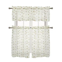 GoodGram Adler Metallic Embroidered Leaves 3 Piece Sheer Kitchen Curtain Set -Sweet Home Store GUEST d1240a50 15a2 4eaf 9fa7 2f59243f9586