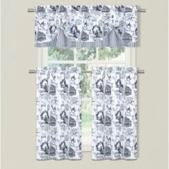 Kate Aurora Rooster Toile Complete 3 Pc Café Kitchen Curtain Tier And Valance Set