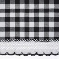 Kate Aurora Complete 3 Piece Country Farmhouse Plaid Gingham Black & White Buffalo Check Kitchen Curtain Tier & Valance Set