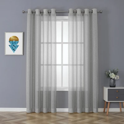Kate Aurora 2 Piece Metallic Shimmer Chic Striped Flax Styled Sheer Grommet Top Curtains 6 Kate Aurora 2 Piece Metallic Shimmer Chic Striped Flax Styled Sheer Grommet Top Curtains - Image 6