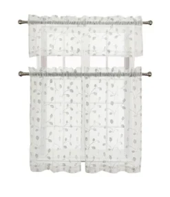 GoodGram Adler Metallic Embroidered Leaves 3 Piece Sheer Kitchen Curtain Set -Sweet Home Store GUEST dd060380 1d24 4346 bb6b 00c75b129776