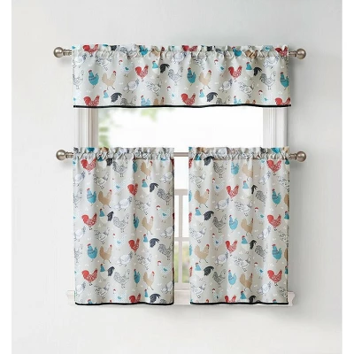 Kate Aurora Multi Rooster Complete 3 Pc Kitchen Curtain Tier & Valance Set 3 Kate Aurora Multi Rooster Complete 3 Pc Kitchen Curtain Tier & Valance Set - Image 3