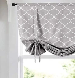 Kate Aurora Gray & White Lattice Clover Ultra Luxurious Single Tie Up Window Curtain Shade - 42 In. W X 63 In. L