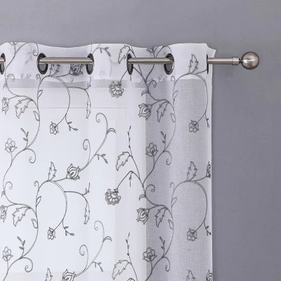 Kate Aurora 2 Piece Scroll Floral Embroidered Sheer Voile Grommet Top Window Curtains 3 Kate Aurora 2 Piece Scroll Floral Embroidered Sheer Voile Grommet Top Window Curtains - Image 3