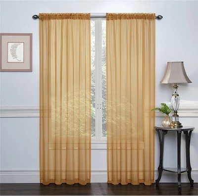 Kate Aurora 2 Piece Basic Sheer Voile Rod Pocket Window Curtains - Gold, 84 In. Long 1 Kate Aurora 2 Piece Basic Sheer Voile Rod Pocket Window Curtains - Gold, 84 In. Long