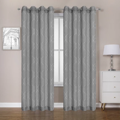 Kate Aurora 2 Piece Clarabelle Embroidered Lattice Matte Sheer Grommet Top Curtain Panels - 84 In. Long 2 Kate Aurora 2 Piece Clarabelle Embroidered Lattice Matte Sheer Grommet Top Curtain Panels - 84 In. Long - Image 2