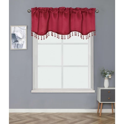 Kate Aurora Luxurious Solid Colored Scalloped Rod Pocket Window Valance With Crystal Beaded Trim 3 Kate Aurora Luxurious Solid Colored Scalloped Rod Pocket Window Valance With Crystal Beaded Trim - Image 3