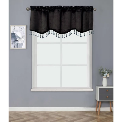 Kate Aurora Luxurious Solid Colored Scalloped Rod Pocket Window Valance With Crystal Beaded Trim 9 Kate Aurora Luxurious Solid Colored Scalloped Rod Pocket Window Valance With Crystal Beaded Trim - Image 9