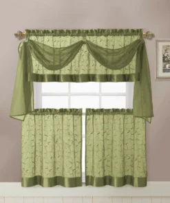 Kate Aurora Complete 4 Piece Linen Leaf Embroidered Complete Kitchen Curtain Set -Sweet Home Store GUEST f9f0c177 14c2 44f1 8be0 543c6e5c2032
