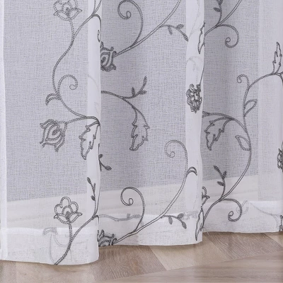 Kate Aurora 2 Piece Scroll Floral Embroidered Sheer Voile Grommet Top Window Curtains 1 Kate Aurora 2 Piece Scroll Floral Embroidered Sheer Voile Grommet Top Window Curtains